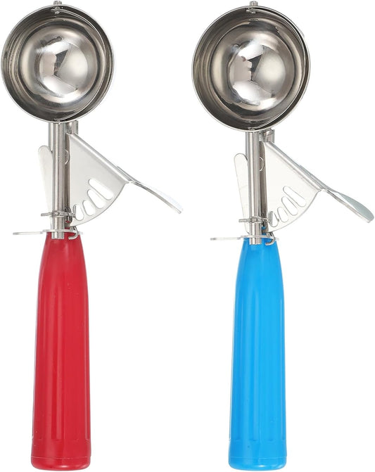 uxcell 2 Pcs Cookie Scoops, Ice Cream Scoop with Trigger for Baking Cookie Dough Rice Pudding Kitchen Gadget, Red, Blue