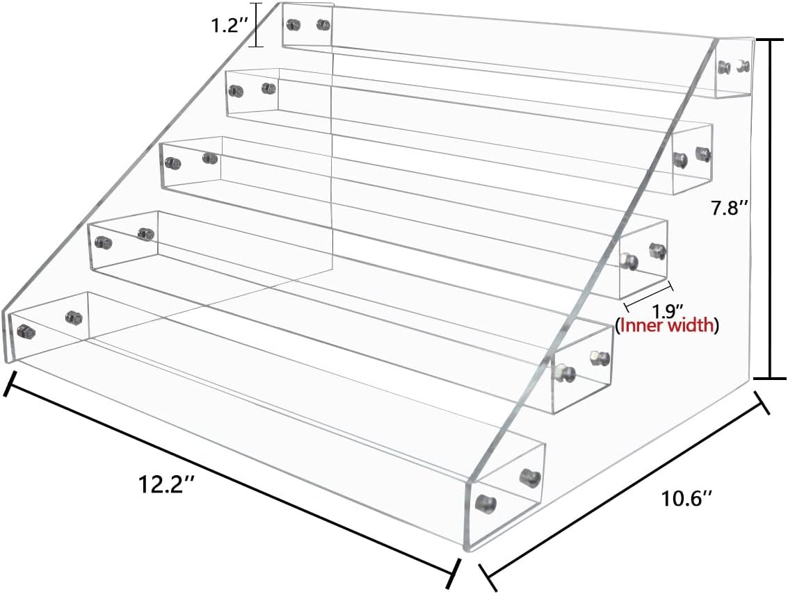 PMMASTO Tiered Spice Rack, Seasoning Organizer, Clear Acrylic Vertical Shelves Can Organizer for Countertop, Cabinet, Pantry, Kitchen Organization and Storage - 5 Tier