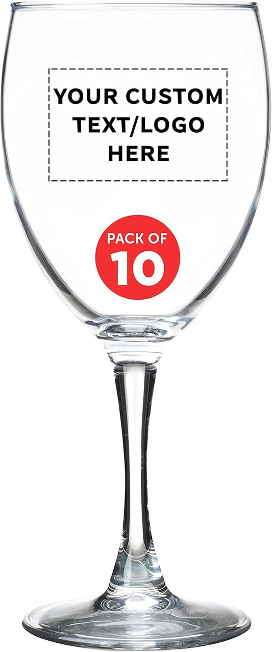 Custom Nuance Wine Glasses by ARC 10.5 oz. Set of 10, Personalized Bulk Pack - Restaurant Glassware, Perfect for Red Wine, White Wine, Cocktails - Clear