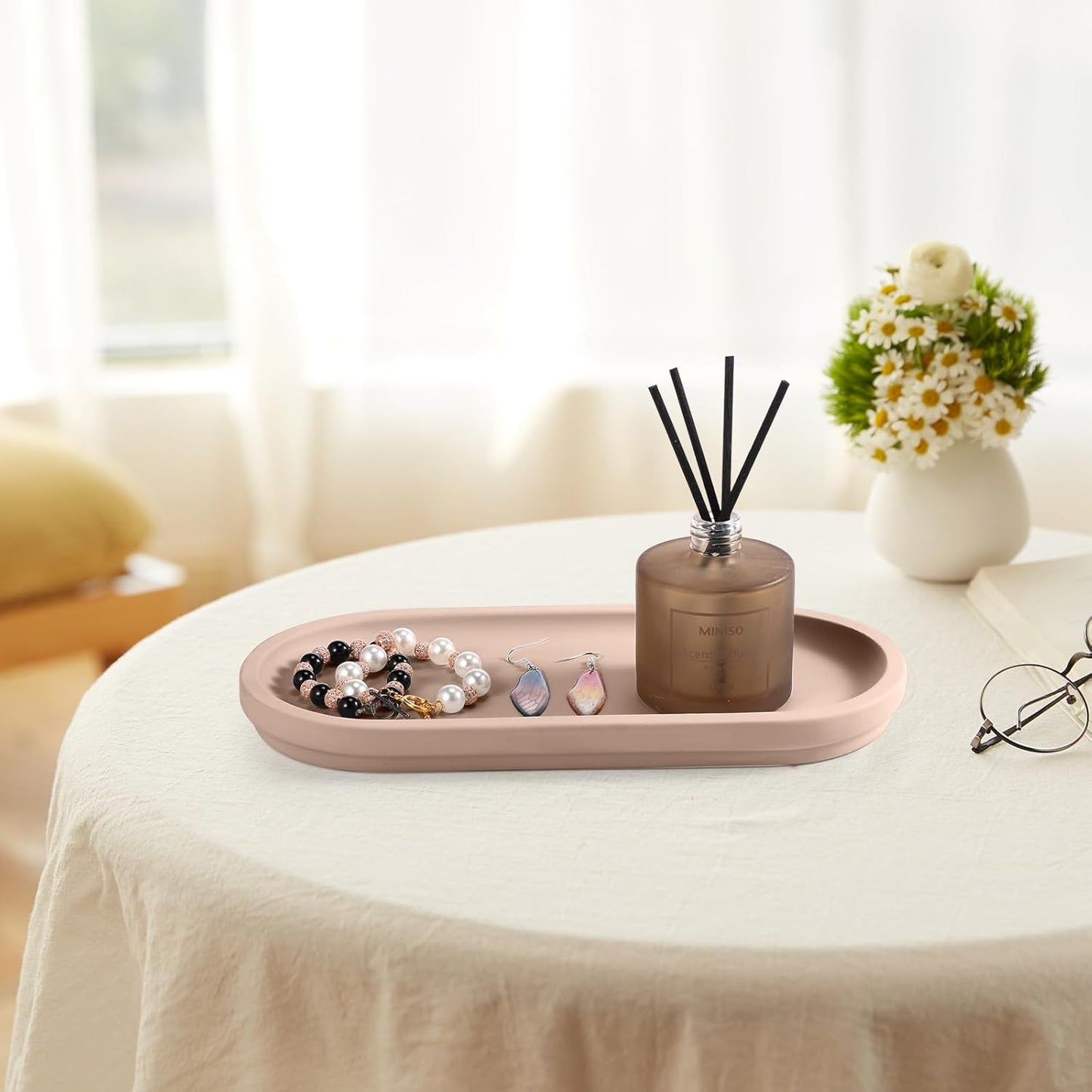 Diatomaceous Earth Sink Caddy, Instant Dry Bathroom Kitchen Sink Organizer, Minimalist Water Absorbing Dish Soap Holder, Stone Tray for Sponge Brush Candles (Brown)