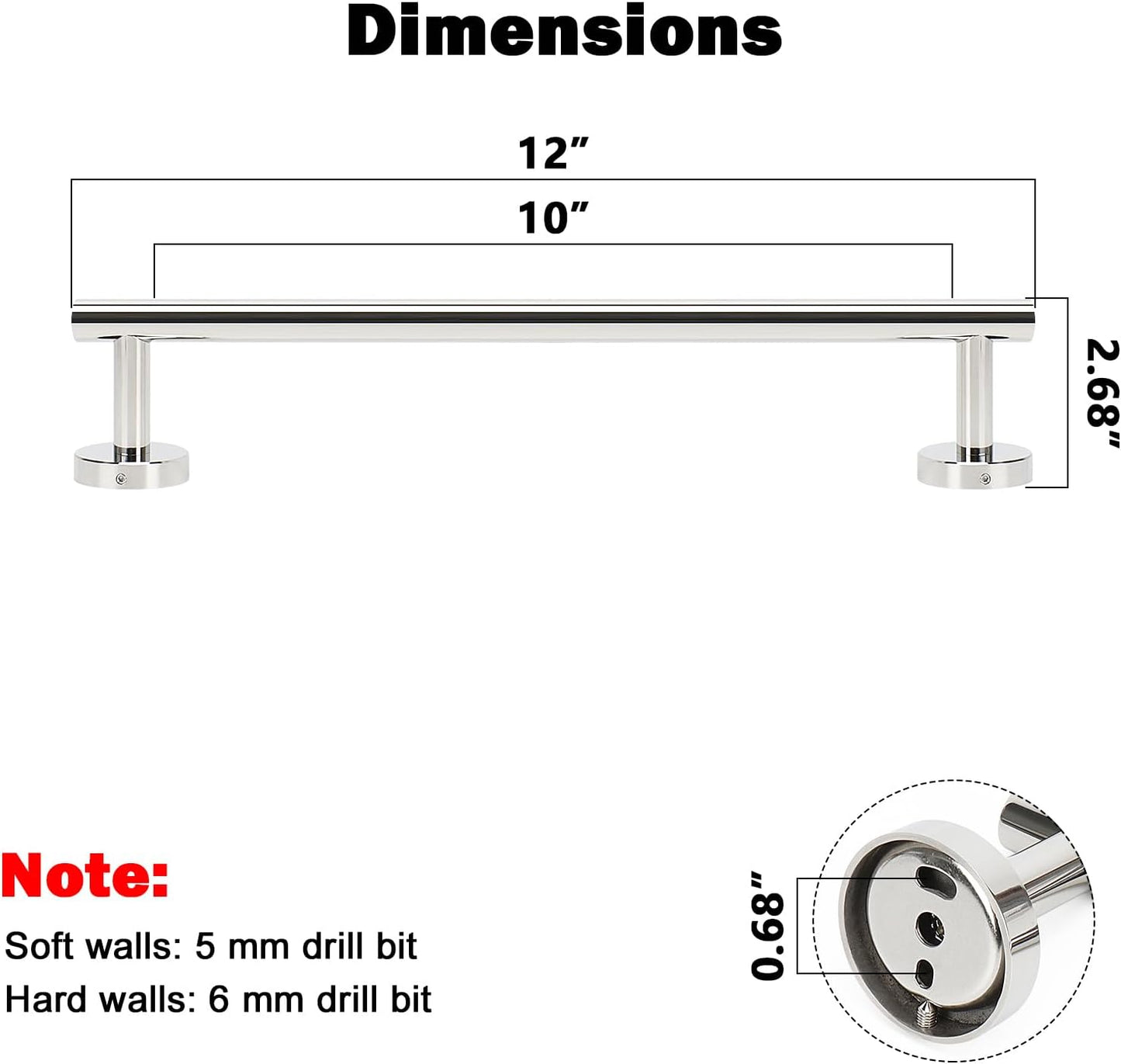 NearMoon Bath Towel Bar, Bath Accessories Thicken Stainless Steel Shower Towel Rack for Bathroom, Towel Holder Wall Mounted (1 Pack, Chrome Finish, 12 Inch)