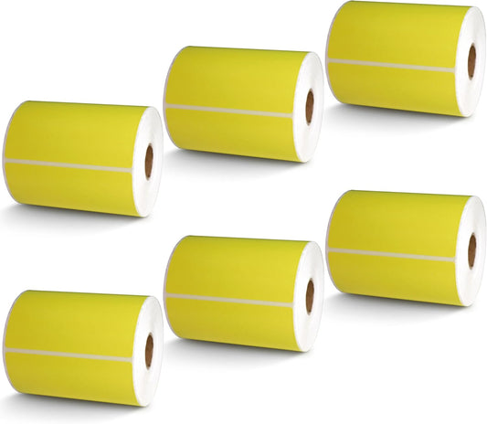 BETCKEY - 4" x 6" Shipping Labels Compatible with Zebra & Rollo Label Printer(not for dymo 4XL),Premium Adhesive & Perforated[Yellow, 6 Rolls, 1500 Labels]