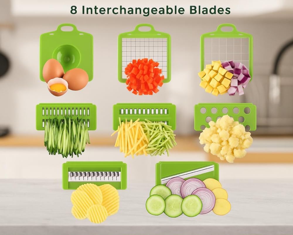 Pro Vegetable Chopper, Professional Mandoline Slicer for Kitchen, Veggie Chopper, Vegetable Slicer with Stainless Steel Blades, Food Chopper with Container, French Fry Cutter By Zôco Smart