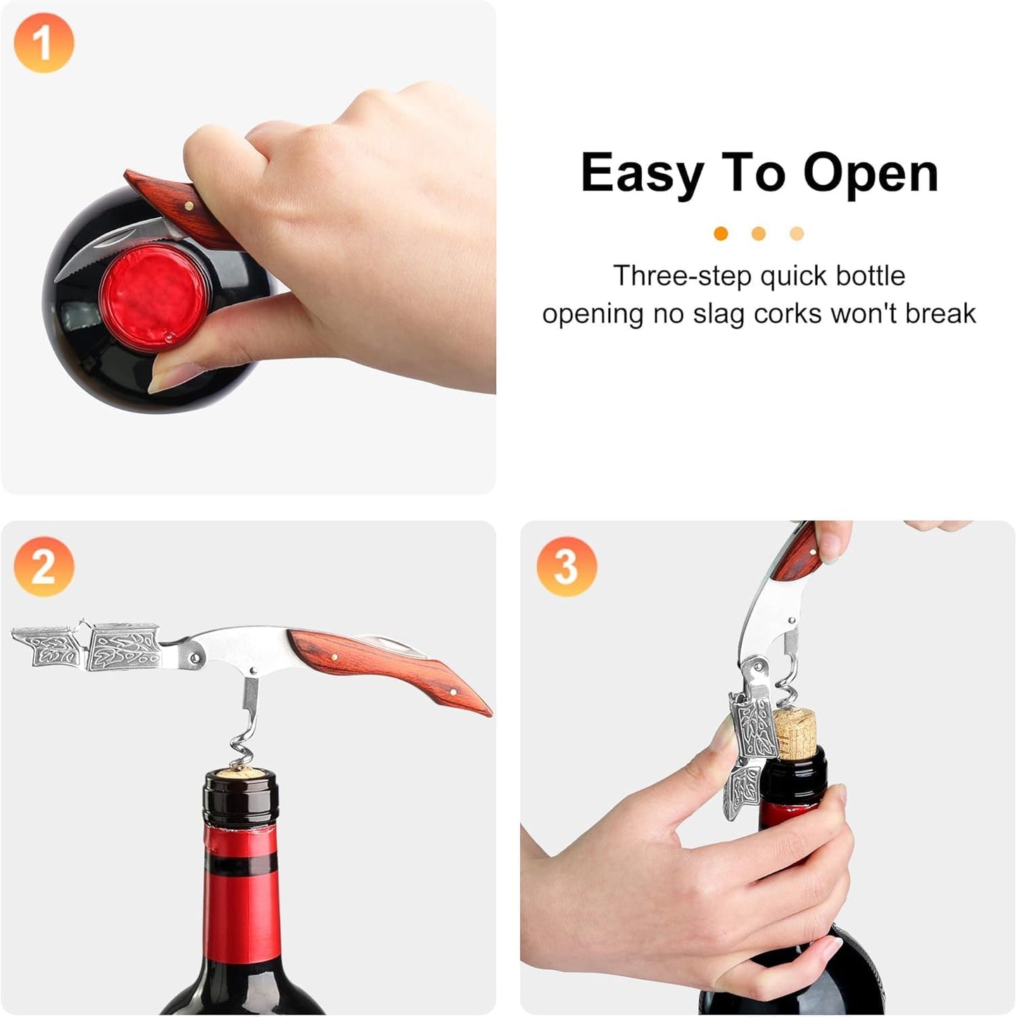 HOOMIL Wine Opener, 3-in-1 Professional Corkscrews for Wine Bottles with Foil Cutter and Cap Remover - Classic Rosewood