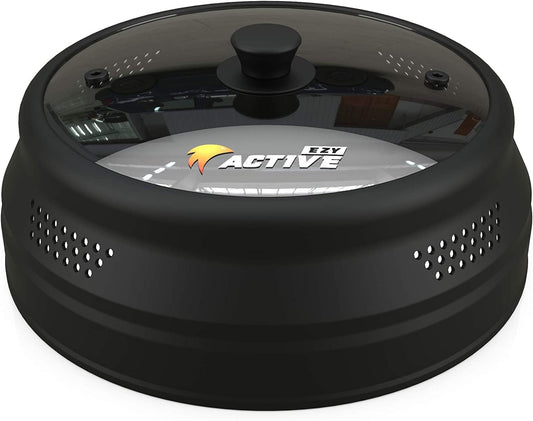 Collapsible Microwave Cover for Food - Silicone and Glass Splatter Guard Lid for 6-12 inch Plates & Bowls, Dishwasher Safe, Heat Resistant, BPA-Free, Black