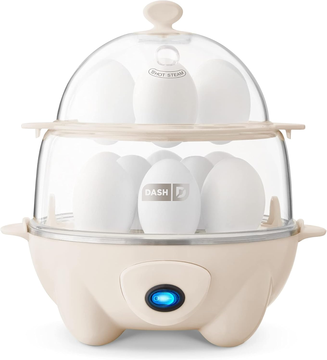 DASH DEC012CM Deluxe Rapid Egg Cooker: Electric, 12 Capacity for Hard Boiled, Poached, Scrambled, Omelets, Steamed Vegetables, Seafood, Dumplings & More with Auto Shut Off Feature, Cream