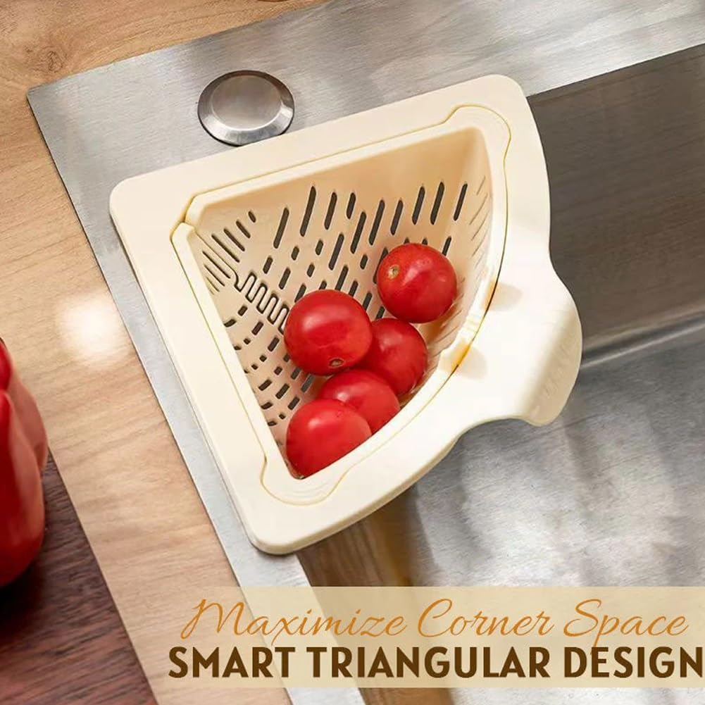 Magnetic Drainage & Filter Basket, Punch-Free Triangular Sink Strainer with Twist-Open Bottom, Strong Magnetic Fixation, Corner Kitchen Organizer for Washing Fruits & Vegetables(Color b)