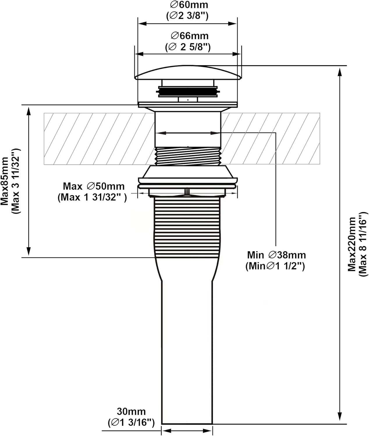 Pop up Sink Drain Stopper Without Overflow Oil Rubbed Bronze for Bathroom Vessel Vanity Sink Art Basin，Big Cap Sink Drain Without Overflow, Metal Pop-up Drain Strainer with Detachable Basket Stopper