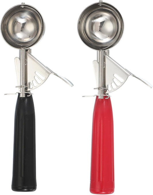uxcell 2 Pcs Cookie Scoops, Ice Cream Scoop with Trigger for Baking Cookie Dough Rice Pudding Kitchen Gadget, Black, Red