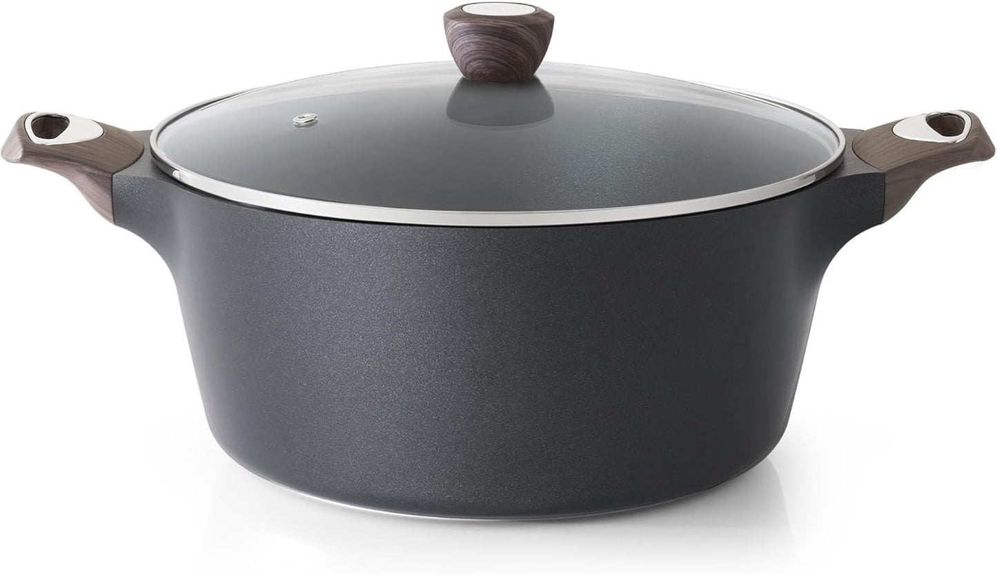 SENSARTE Nonstick Stock Pot with Lid, 2.6/4.5/6.6/8.5 QT Soup Pot Casserole Pot, Healthy Pasta Pot, Large Deep Cooking Pot, Big Sauce Pot Stew Pot, Induction Compatible, PFOA PFOS APEO Free, Black