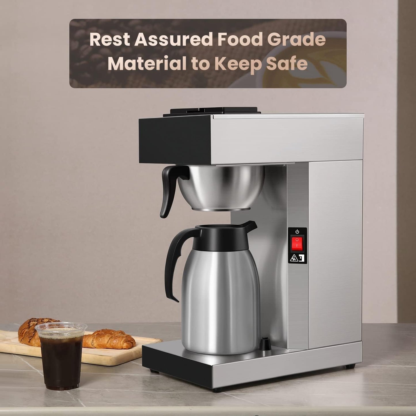 SYBO Commercial Coffee Makers 12 Cup, Drip Coffee Maker Brewer with 74Oz thermal carafe, Stainless Steel Cafetera SF-CB-1AA