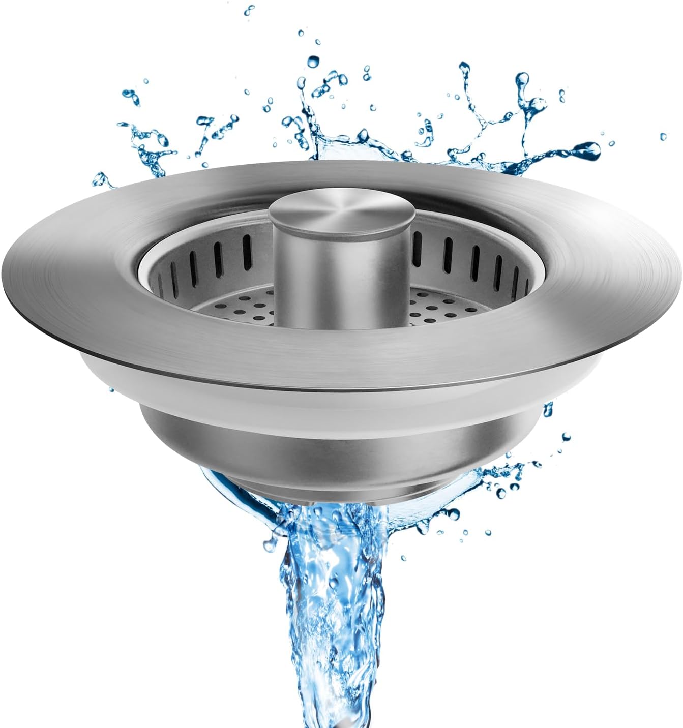 3 in 1 Kitchen Sink Drain Strainer, Upgraded Stainless Steel Sink Stopper Anti-Clogging Pop Up Sink Strainer with Basket Strainer for US Standard 3-1/2" Drain (Silver-1Pcs)