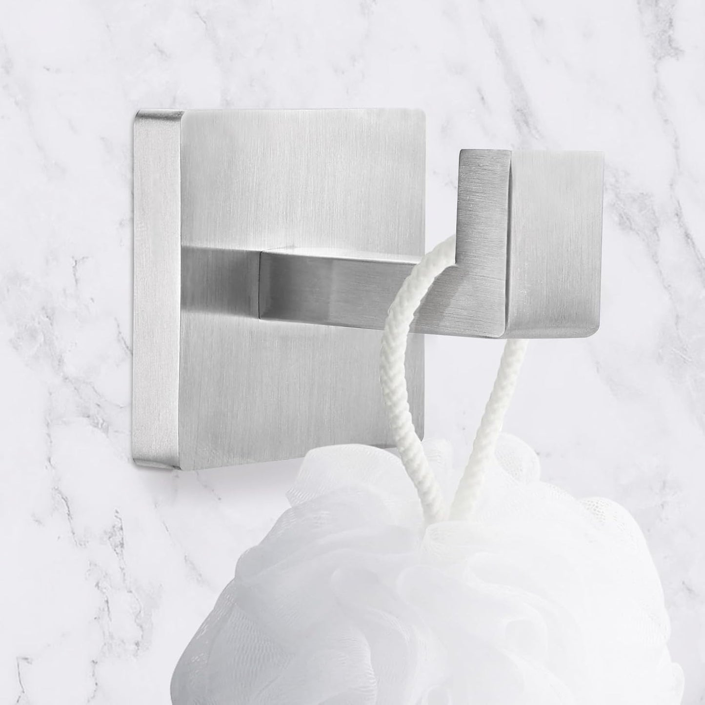 IBosins 4 Pack Towel Hooks Hand Towel Holder for Bathroom Wall Livingroom Bedroom Kitchen Closet Heavy Duty Stainless Steel Hook Hanger for Robe, Bath Towel, Coat (Square Brushed Silver)