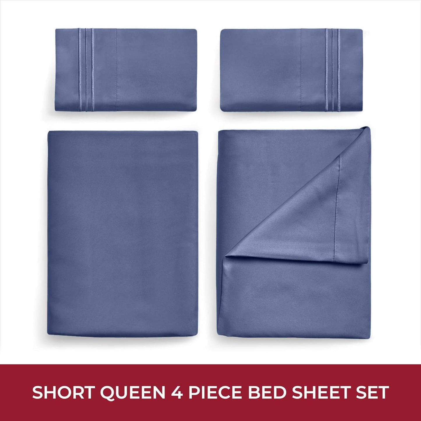 Mellanni RV Short Queen Sheets - 4 PC Iconic Collection Bedding - Hotel Luxury, Extra Soft, Cooling Bed Sheets - Deep Pocket up to 10 inch (RV/Short Queen, Blue Nova)