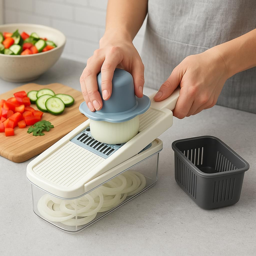 16-in-1 Vegetable Chopper, Mandoline Slicer and Food Processor - Kitchen Essentials for Effortless Food Prep - Includes Salad Spinner, Cheese Grater, Onion Chopper, French Fry Cutter, and More
