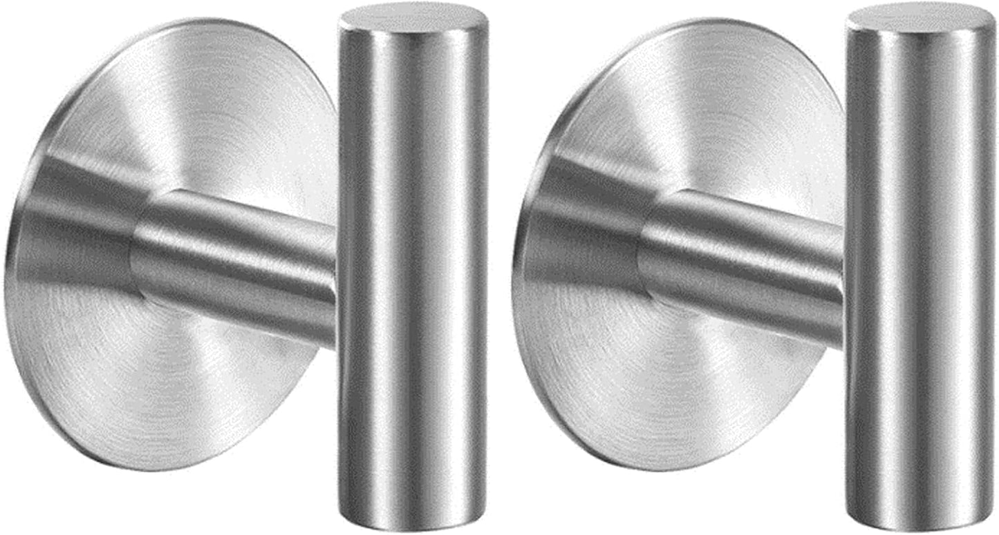 Adhesive Towel Hooks Heavy Duty Wall Hooks Stainless Steel Waterproof Shower Towel Hooks, Coat Hook for Hanging Clothes, Adhesive Hook for Bathroom, Glass Window, Kitchen- 2 Pack, Silver