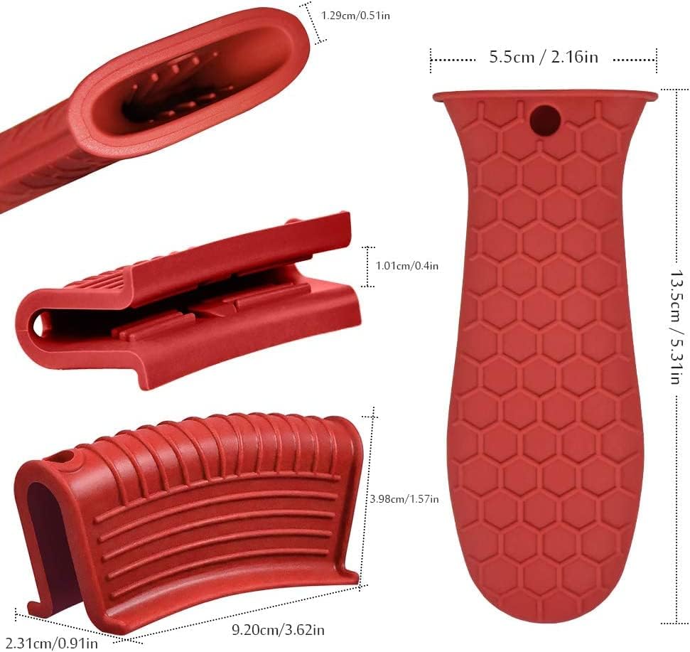 6 Pieces Silicone Hot Tool Holder Heat Resistant Potholder Cookware Handle Non Slip Rubber Pot Holders Handles Grip Covers for Cast Iron Skillet Silicone Cooking Kitchen Suits (Red)