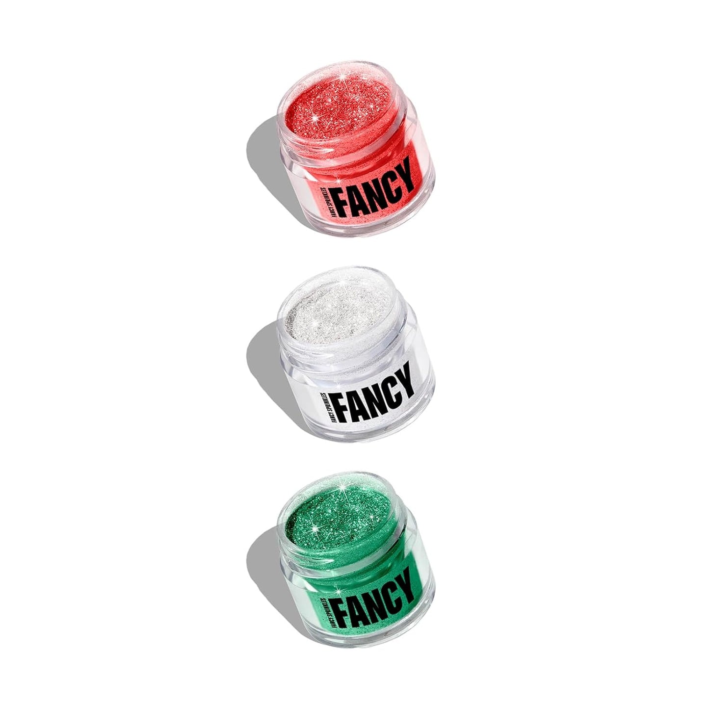 Fancy Sprinkles Madame Claus Edible Glitter Set for Sparkling Food & Drinks, No Taste or Texture Ruby Red, Diamond White, Emerald Green (3 jars, 4gm each)