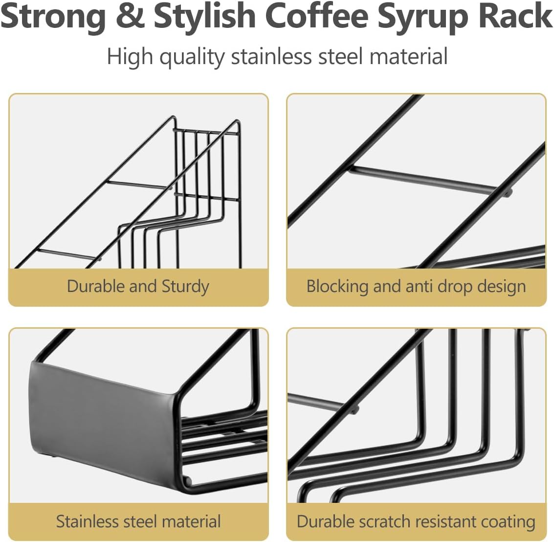 Coffee Syrup Rack for Coffee Bar Accessories, Fits with Torani and Monin Syrup, Coffee Bar Organizer Holds 4 Bottles 2 Pack
