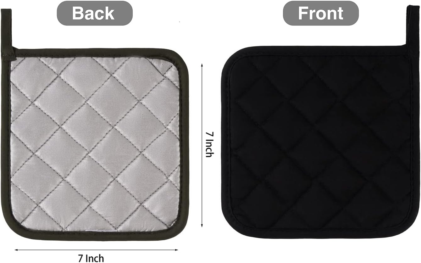 Kitchen Pot Holders Set Heat Resistant Pure Cotton Potholders Kit Trivets Large Coasters Hot Pads Terry Pot Holders for Everyday Cooking and Baking by 7 x 7 Inch Set of 6 Black