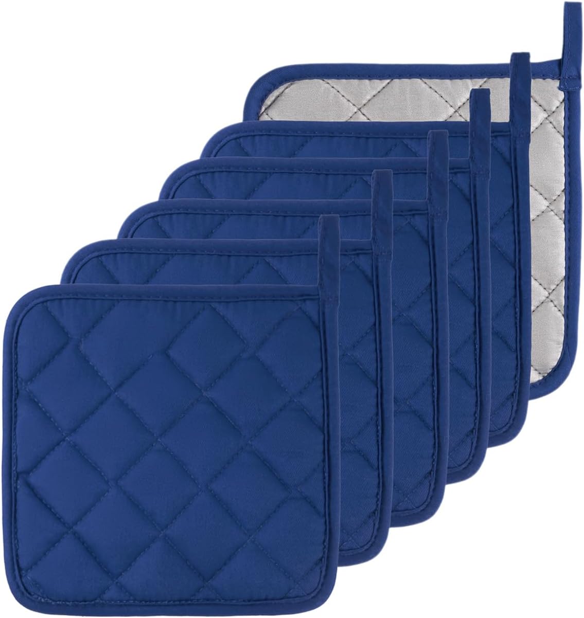 Kitchen Pot Holders Set Heat Resistant Pure Cotton Potholders Kit Trivets Large Coasters Hot Pads Terry Pot Holders for Everyday Cooking and Baking by 7 x 7 Inch Set of 6 Blue