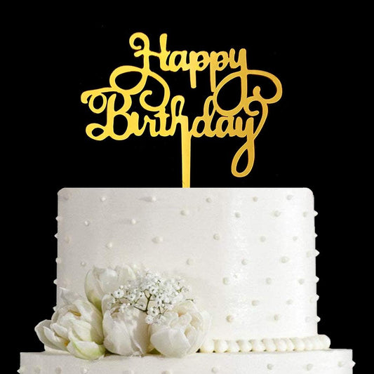 Happy Birthday Cake Topper for Birthday Party Decorations - Mirror Gold Acrylic