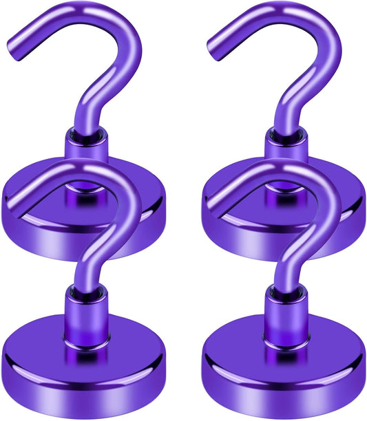 LOVIMAG Cruise Ship Essentials, 80Lb Magnetic Hooks for Cruise Cabins, Purple Strong Magnetic Hooks for Hanging, Refrigerator, Celling, Grill, Fridge, Kitchen-4Pack