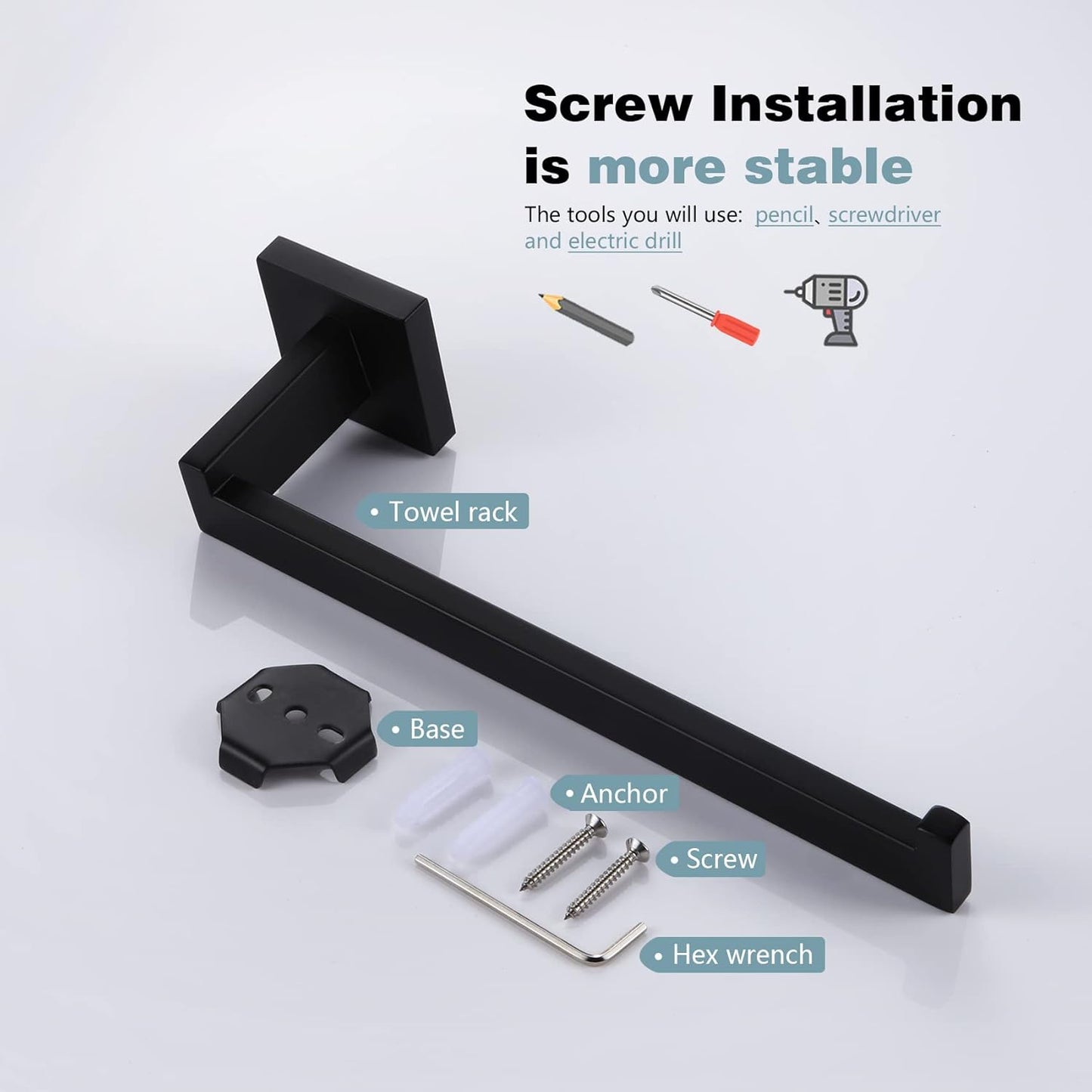 KOKOSIRI Black Towel Ring Hand Towel Racks Rods Bathroom Towel Rails Kitchen Hardware Stylish Stainless Steel, Wall Mount, B3003BK