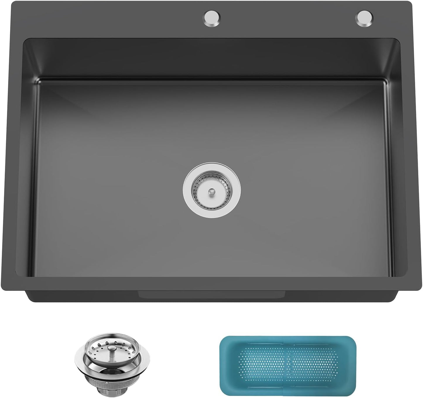 Black 30x22 Inch Stainless Steel Kitchen Sink - Drop In Modern Single Bowl Topmount Kitchen Sink With Silicon Mat,Drain Strainer Set Offering Large Basin Compatibility With Various Kitchen&Bar Style