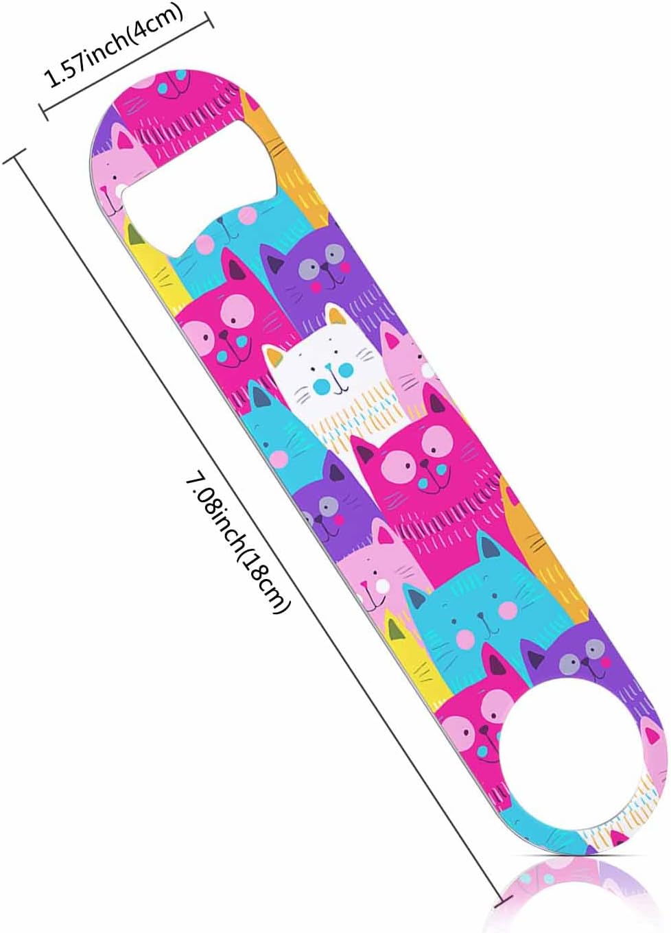 Cute Cats Stainless Steel Bottle Opener Colorful Happy Kitten Pink Blue Purple Flat Beer Bottle Opener Keychain for Home Kitchen Bar Restaurant Party Birthday Gift