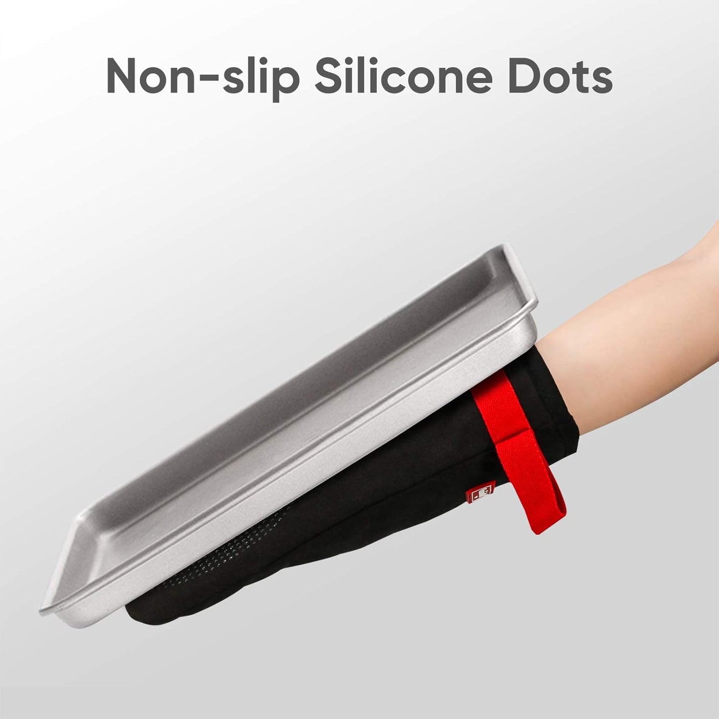 Silicone Oven Mitts, Magnetic Oven Mitt Set, Cotton Oven Mits Heat Resistant, Anti-Slip Hot Mitts for Kitchen, Cooking, Baking, Grilling, Black