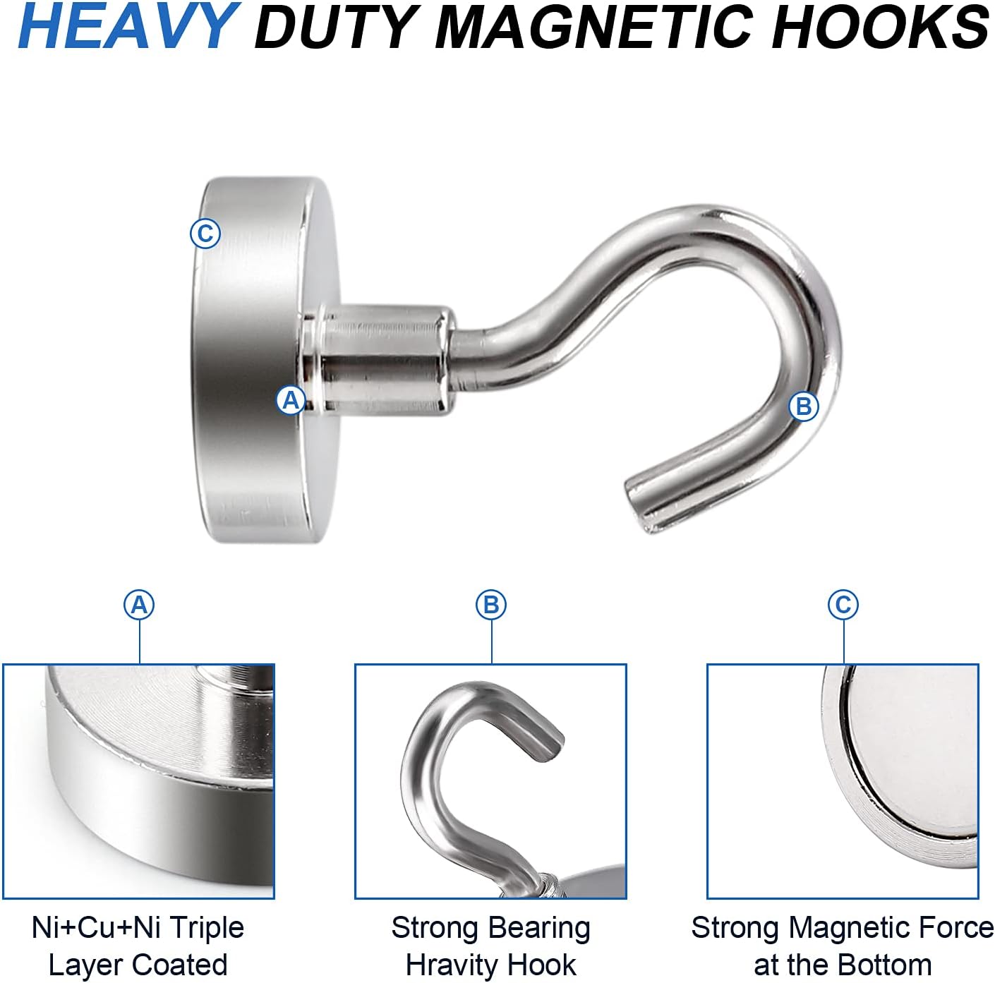 LOVIMAG Neodymium Strong Magnetic Hooks,30Lbs Rare Earth Magnets Heavy Duty with Hook for Refrigerator,Ceiling Magnets for Hanging,Cruise,Curtain and Kitchen etc- 45 Pack