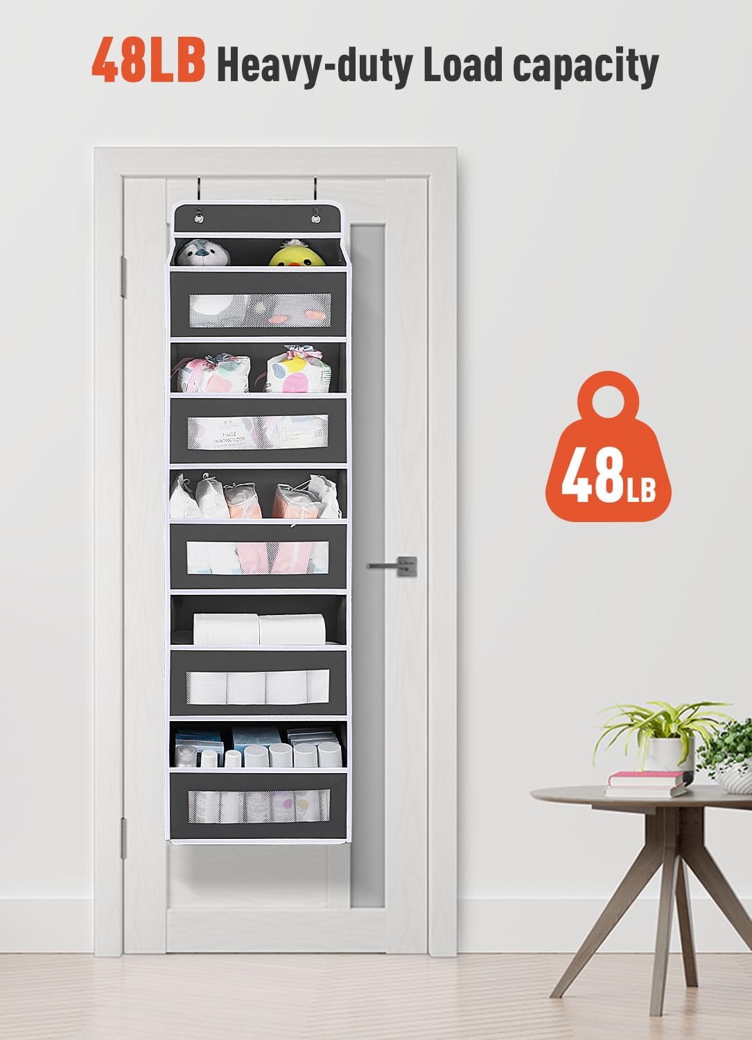 Upgrade Pocket 2 Pack Over The Door Organizer Storage, 5 Shelf Hanging Door Organizers with 10 Large Capacity Pockets, Anti Tilt 48 lb Load Behind Door Organizer for Bedroom, Bathroom, Pantry