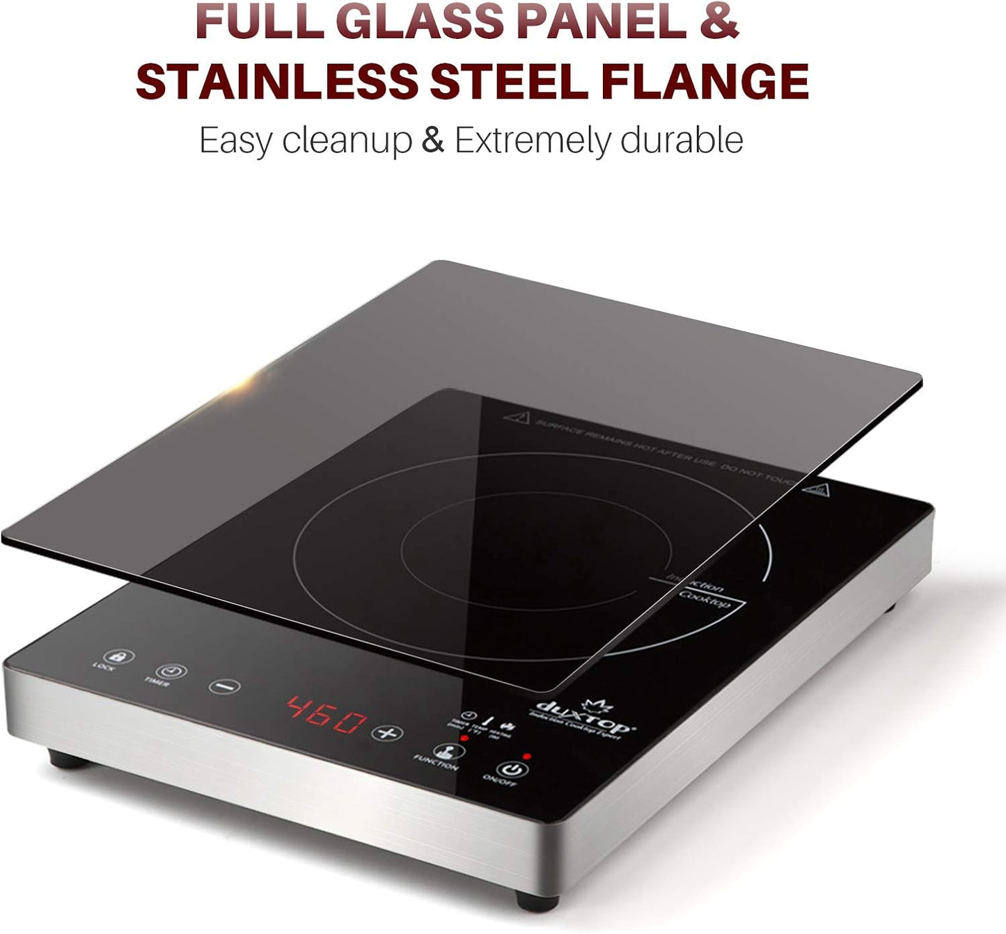 Duxtop Portable Induction Cooktop, High End Full Glass Induction Burner with Sensor Touch, 1800W Countertop Burner with Stainless Steel Housing, E200A, Black