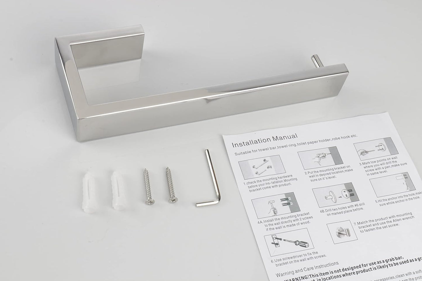 TocTen Hand Towel Holder/Towel Ring - Thicken SUS304 Stainless Steel Bathroom Hand Towel Hanger, 9 Inch Heavy Duty Wall Mounted Towel Rack, Square Hand Towel Bar for Bathroom Hardware (Chrome, 9 in)