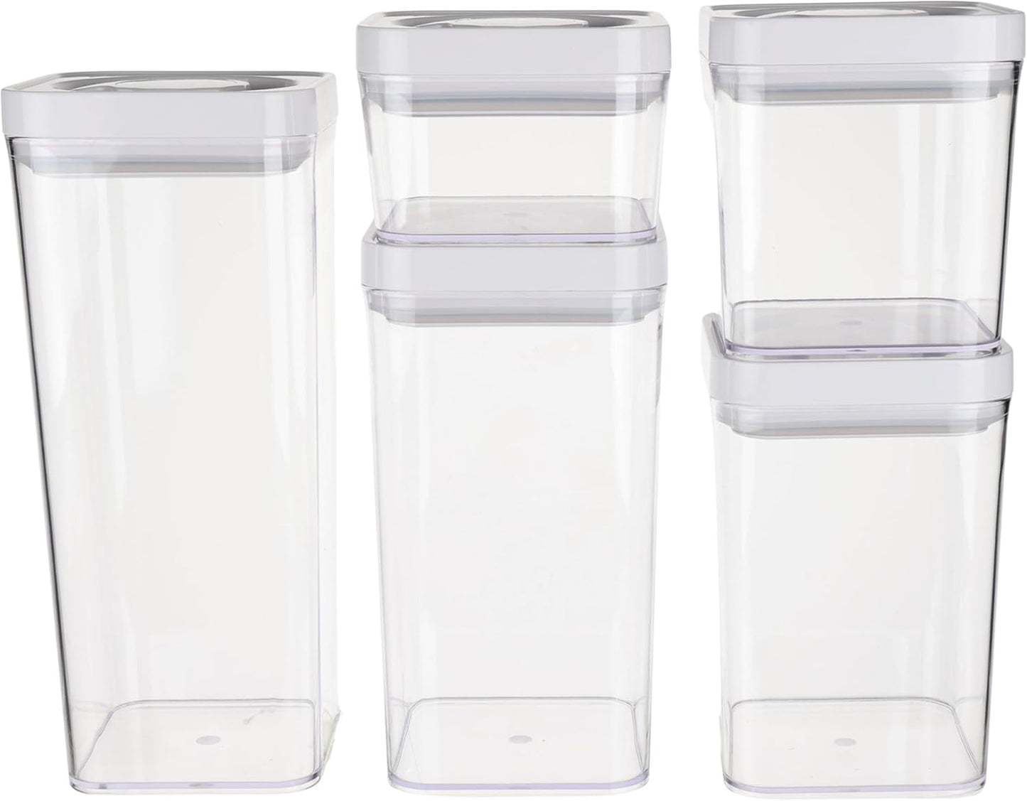Amazon Basics Airtight Food Storage Containers, BPA Free, with Twist/Turn Lids, for Kitchen Pantry Organization, 10-Piece Square Set, Clear Plastic