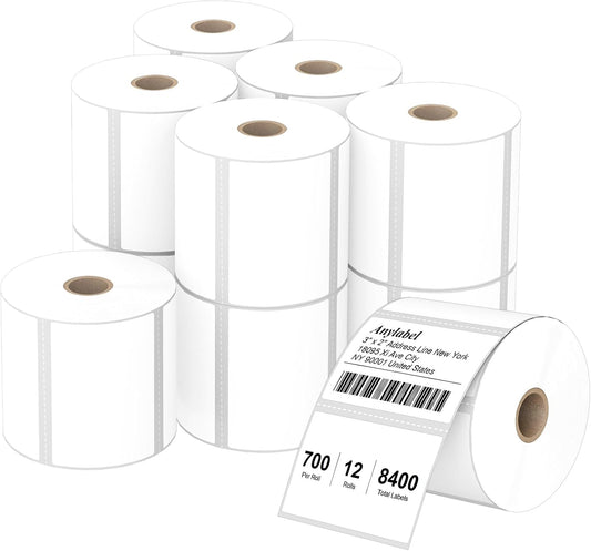 Compatible 3" x 2" Direct Thermal Labels Replacement for Barcodes Postage Address Shipping Compatible with Rollo & Zebra Desktop Printers Adhesive & Perforated (12 Rolls, 700 Labels/Roll)