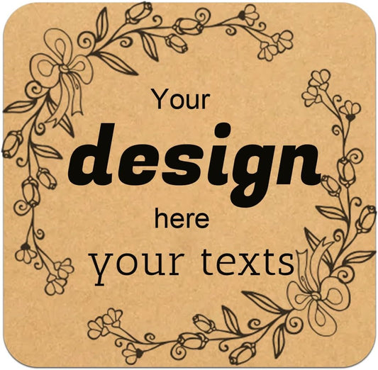 Custom Stickers Personalized Square Kraft Paper Sticker Customizable Floral Wreath Labels, Stickers for Mason Jars, Wedding Favors, Gift Tags, Party Packaging (Style 4)