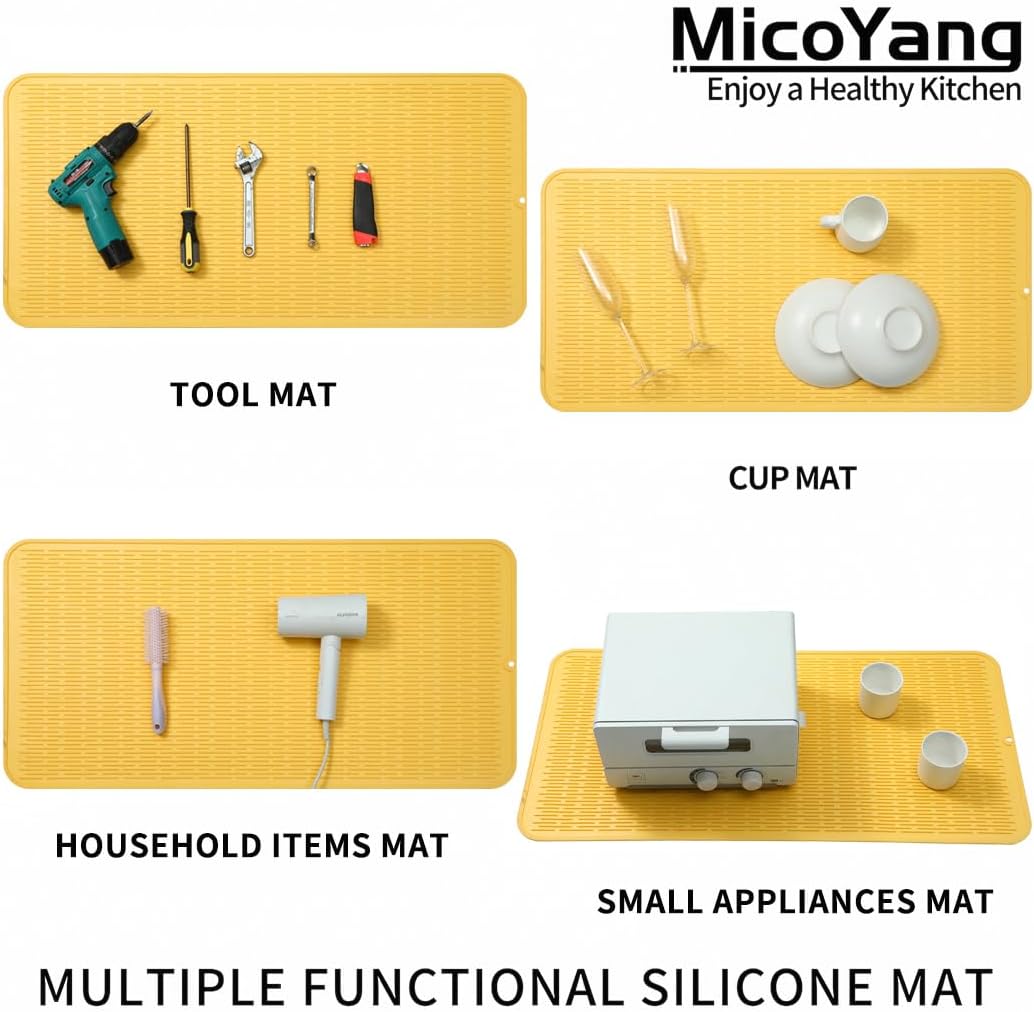 Silicone Dish Drying Mat for Multiple Usage,Easy clean,Eco-friendly,Heat-resistant Silicone Mat for Kitchen Counter or Sink,Refrigerator or Drawer Liner Yellow 5XL 36inches x 18inches