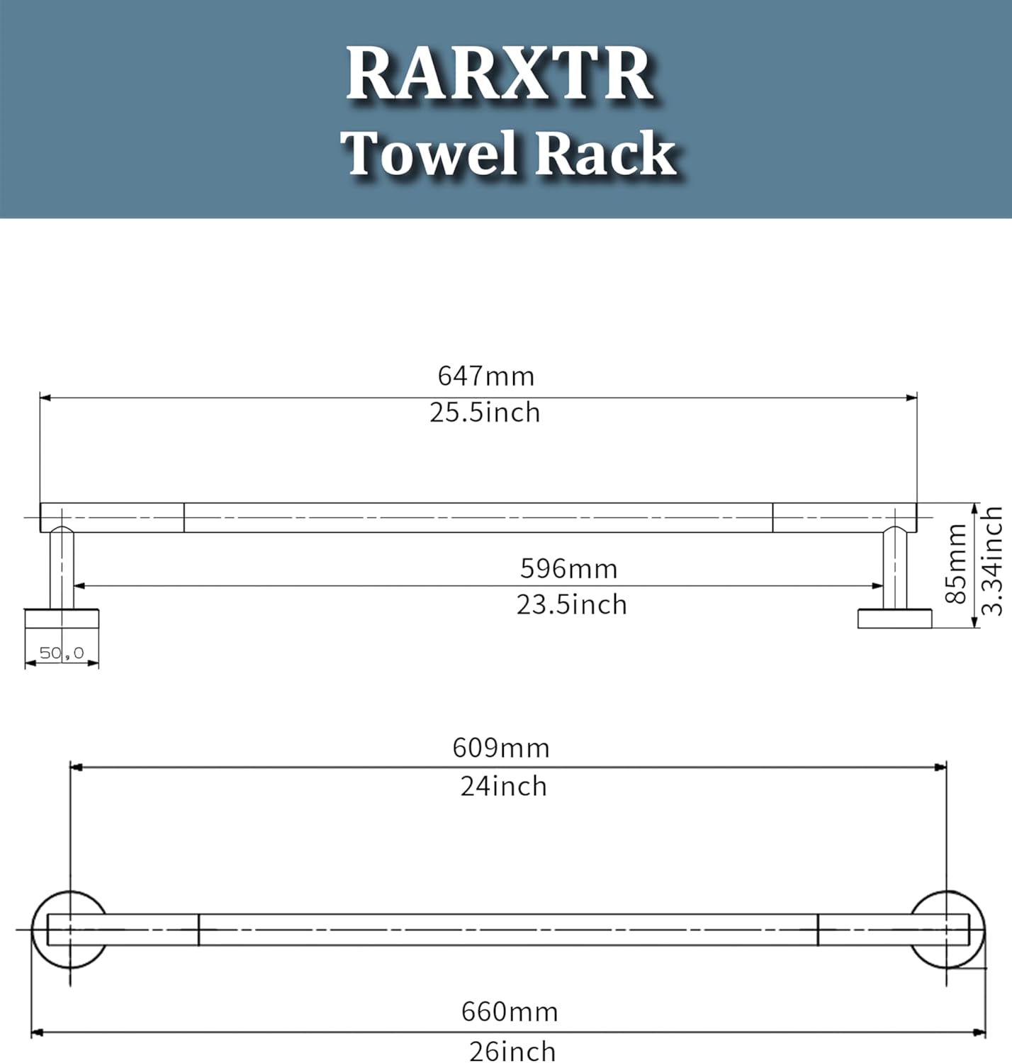 24 Inch Towel Bar Black Towel Rack for Bathroom Kitchen Towel Holder SUS304 Stainless Steel RUSTPROOF Wall Mount Total Length 26 inch (Matte Black)