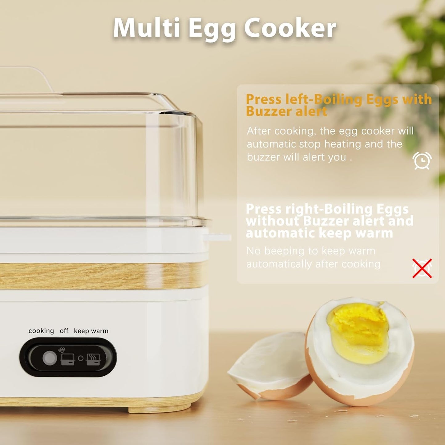 Rapid Egg Cooker Electric 6 Eggs Capacity, Soft, Medium, Hard Boiled, Poacher, Omelet Maker Egg Poacher With Auto Shut-Off, BPA Free-White