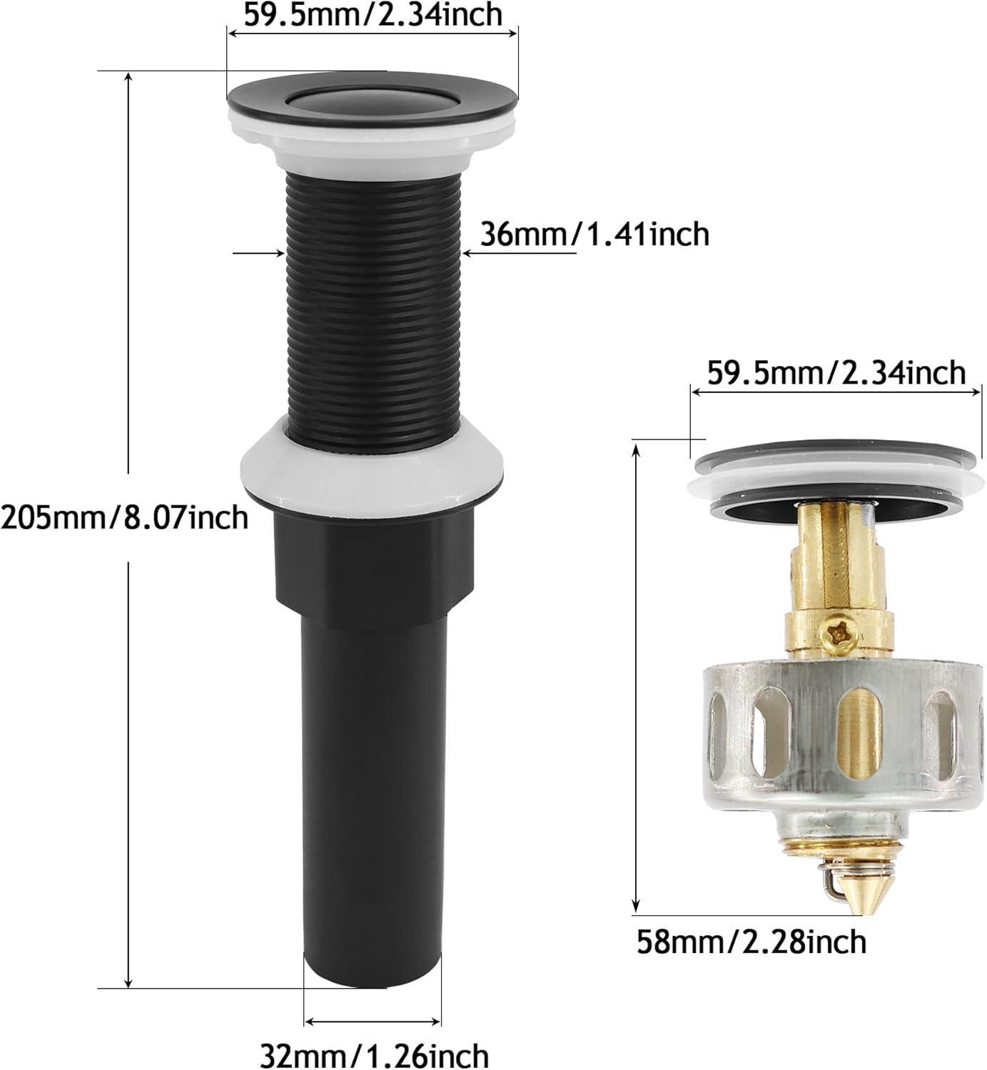 Bathroom Sink Drain,5 Pack Matte Black Drain Stopper Without Overflow,Small Cap Pop Up Drain Assembly with Detachable Strainer Basket,Built-in Anti-Clogging, Stainless Steel Nut