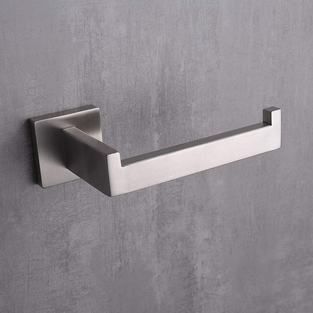 TASTOS Toilet Paper Holder Brushed Nickel 2 Pack, Toilet Tissue Roll Holders Dispenser and Hangers Wall Mounted for Bathroom & Kitchen, Stainless Steel Modern Square Style (Silver)