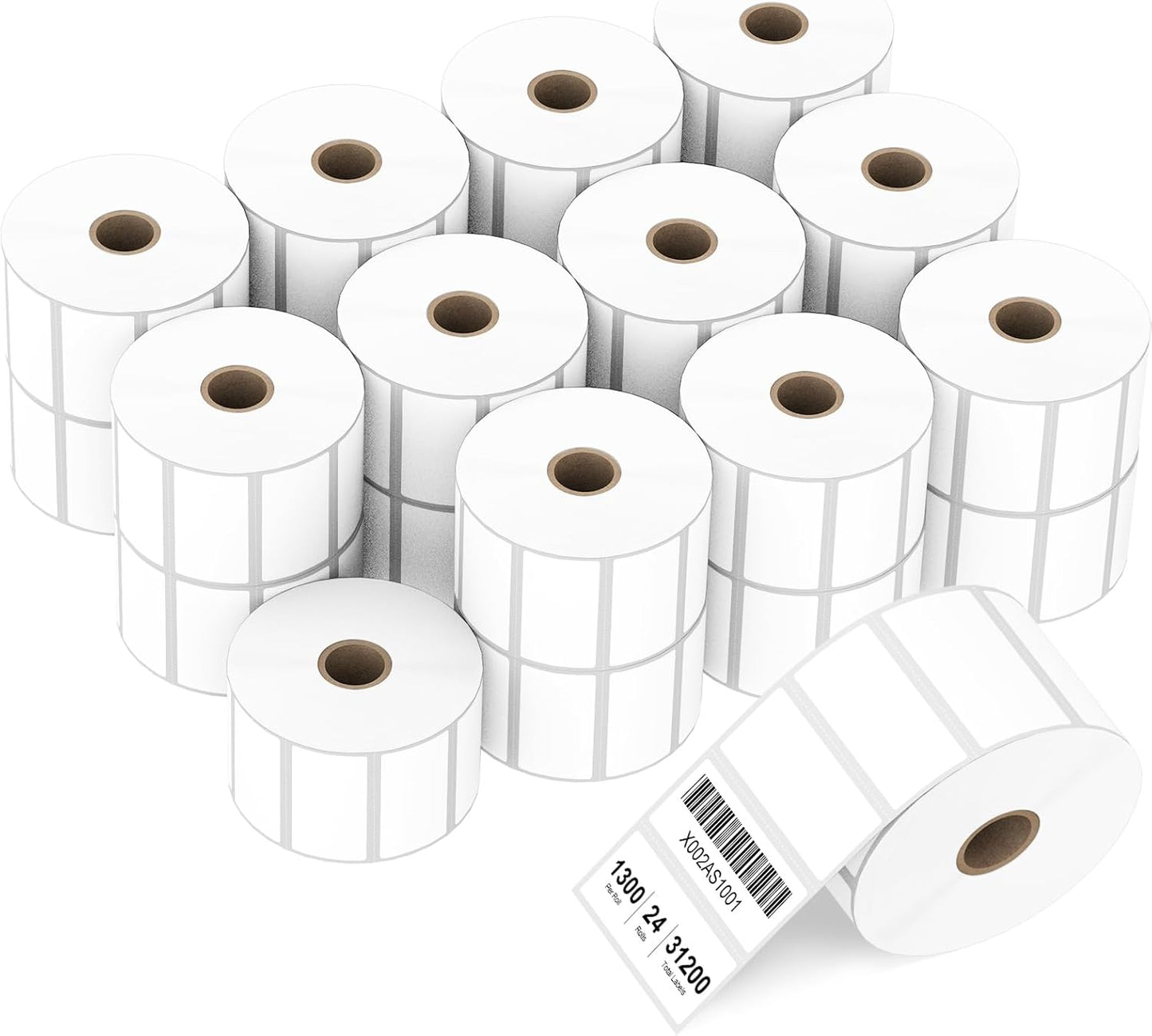 Compatible 2" x 1" Direct Thermal Labels Replacement for Barcodes Postage Address Shipping Compatible with Rollo & Zebra Desktop Printers Adhesive & Perforated (24 Rolls, 1300 Labels/Roll)