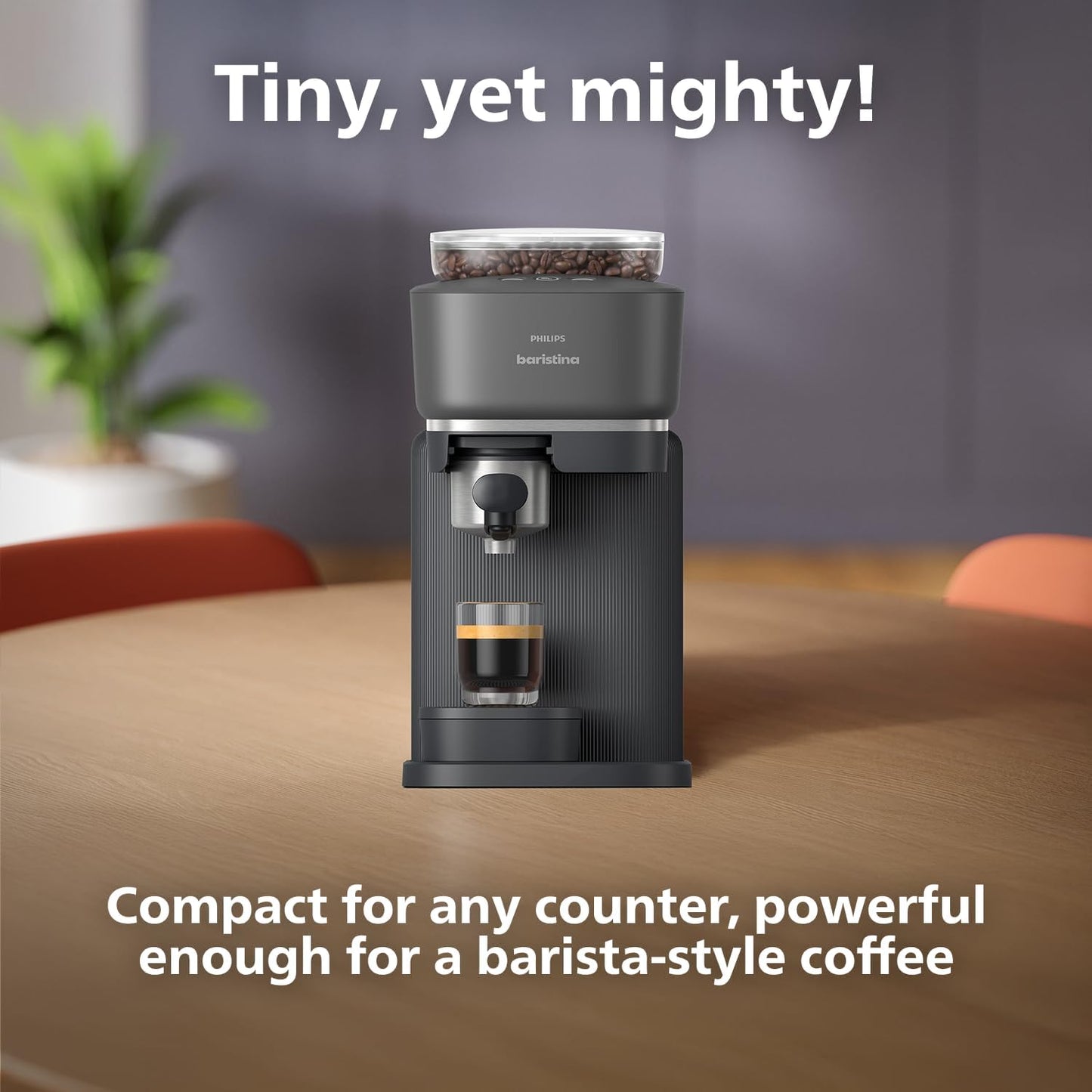 Philips Baristina Espresso Machine, Grind, Tamp & Brew Coffee Beans in One Swipe, Compact, 16 Bar Pump Pressure, Automatic Grinder, Black with Black Portafilter (BAR300/60)