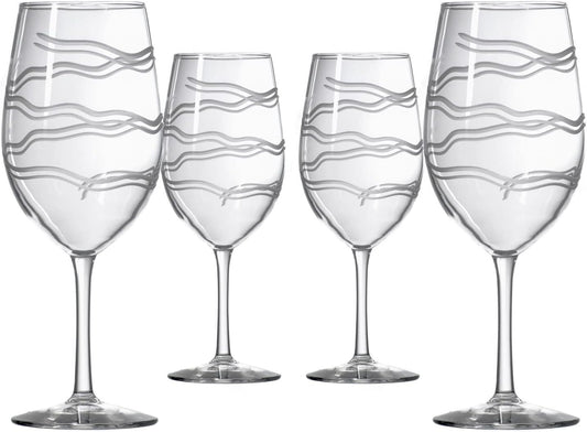 Rolf Glass Good Vibrations All Purpose Wine Glass | Set of 4 Large 18oz Wine Glasses | Lead-Free and Diamond-Wheel Engraved | Proudly Made in the USA | Spiral Etched Glass