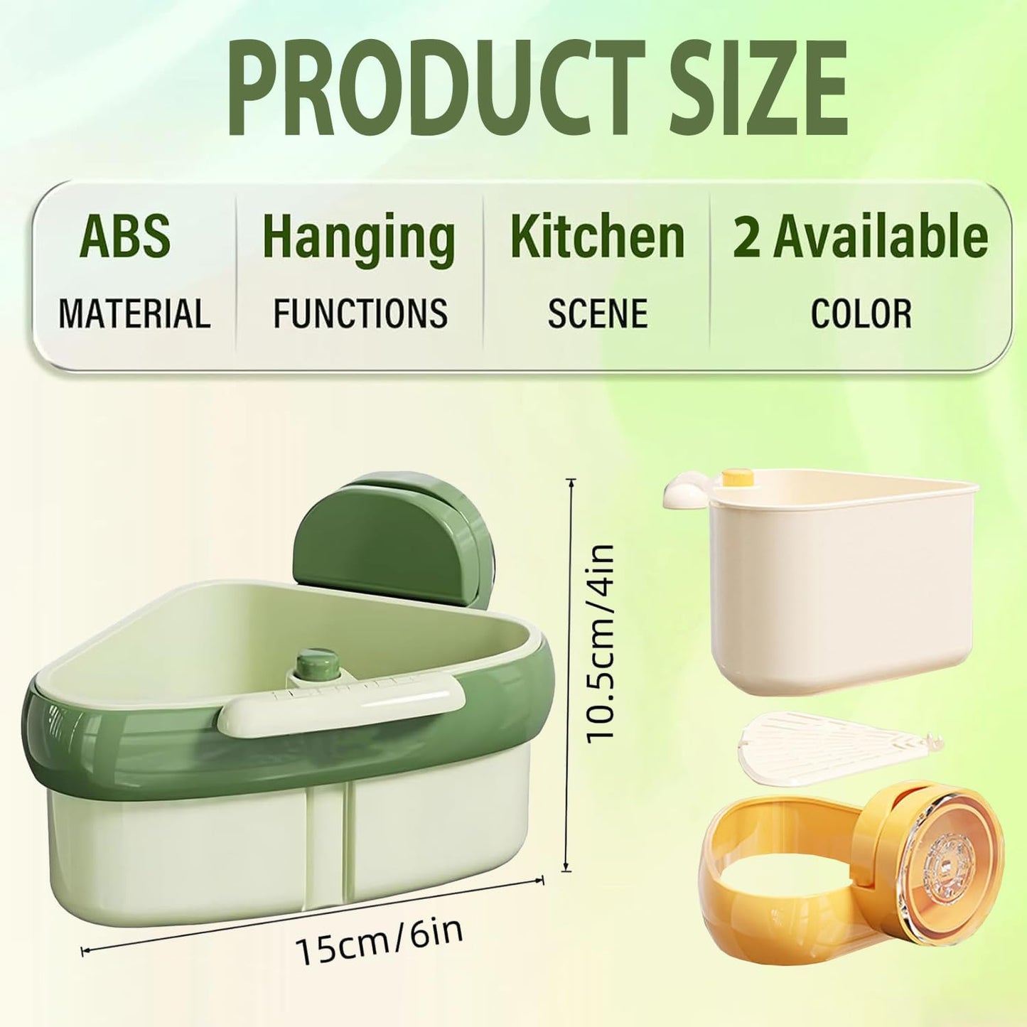 Suction Cup Sink Corner Rack,2025 New Upgraded Suction Cup Press S Ink Drainer Basket,Triangle Storage Rack with Drain Hole,Corner Sink Trash Catcher for Food Waste(Green)