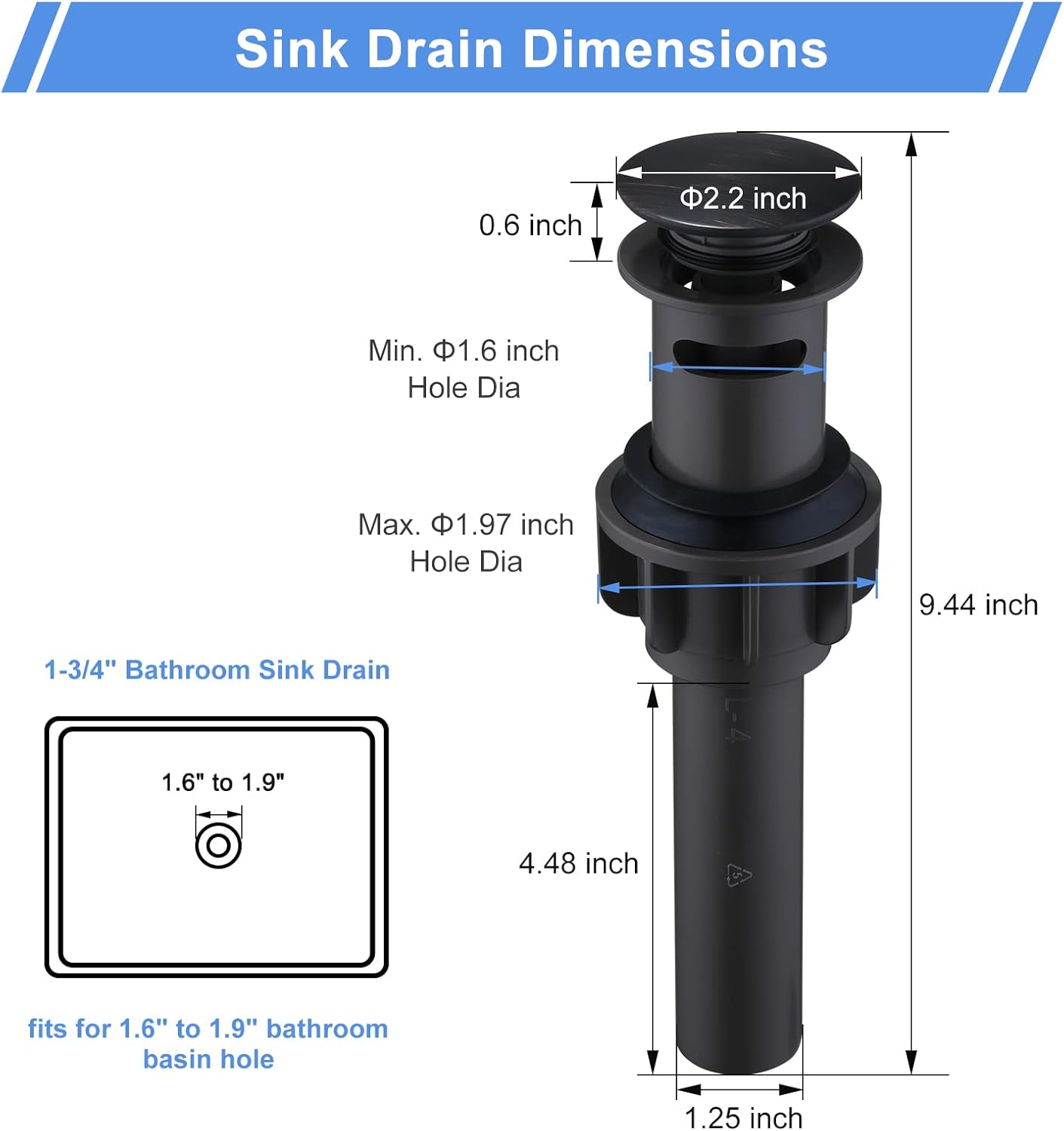 Pop Up Drain for Bathroom Sink, ARCORA Oil Rubbed Bronze Vessel Sink Drain with Overflow, Pop Up Bathroom Sink Stopper