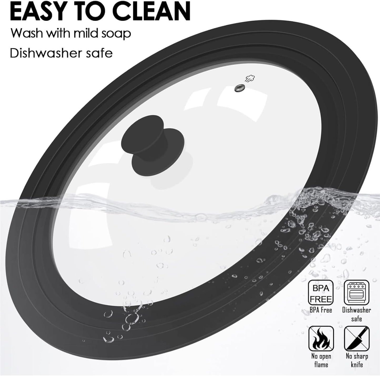 Universal Lid for Pots, Pans and Skillets, Tempered Glass Lid fit 10", 11", 12" Skillets, Pots, Frying Pans, Cast Iron, Crock Pot and Other Glass Covers Replacement