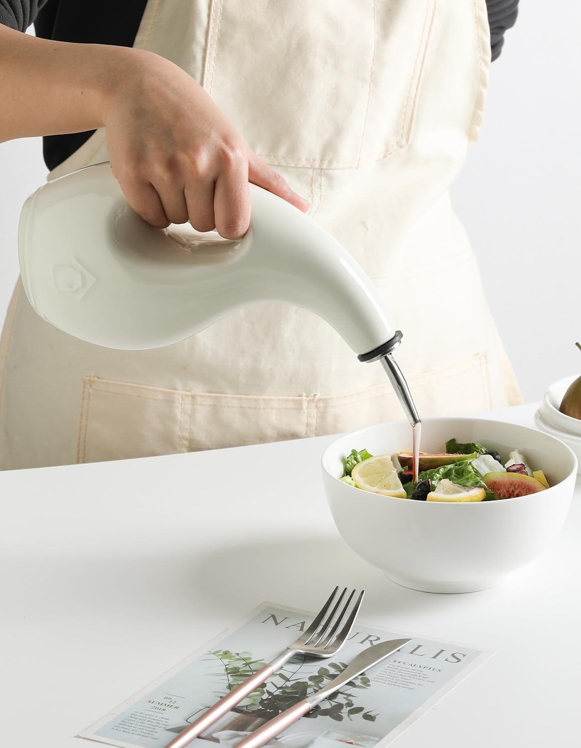 Sweejar Ceramic Olive Oil Dispenser Bottle,24 Oz Opaque Cruet Protects EVOO Oil to Reduce Oxidation, Suitable for Storage Vinegar, Coffee Syrups, Liquids (Beige)